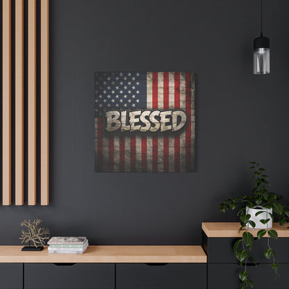 Blessed American Flag Canvas Wall Art, Patriotic Home Decor, Inspirational Gift, Rustic Wall Decor, Americana Artwork
