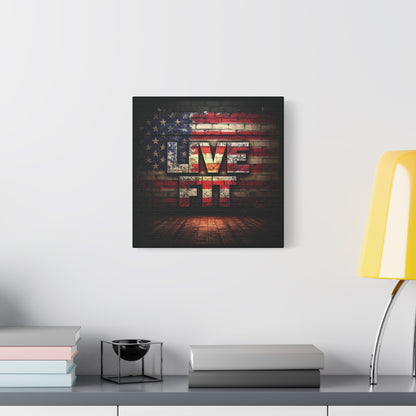American Pride Canvas Wall Art - Live Fit Decor -  Fitness Motivation - Patriotic Gift - USA Flag Artwork - Red White Blue -
