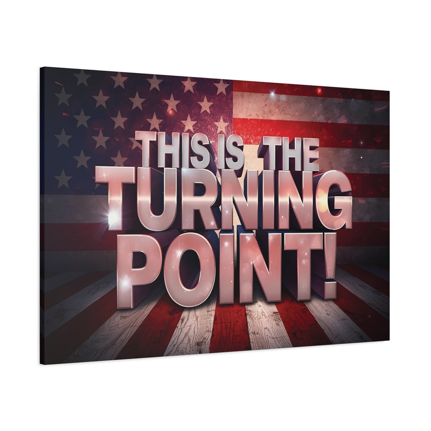 Gallery Wrapped Canvas Wall Art - Charlie Kirk Inspired - This Is The Turning Point! - Red White Blue - American Flag Backdrop Design - Multiple Sizes -