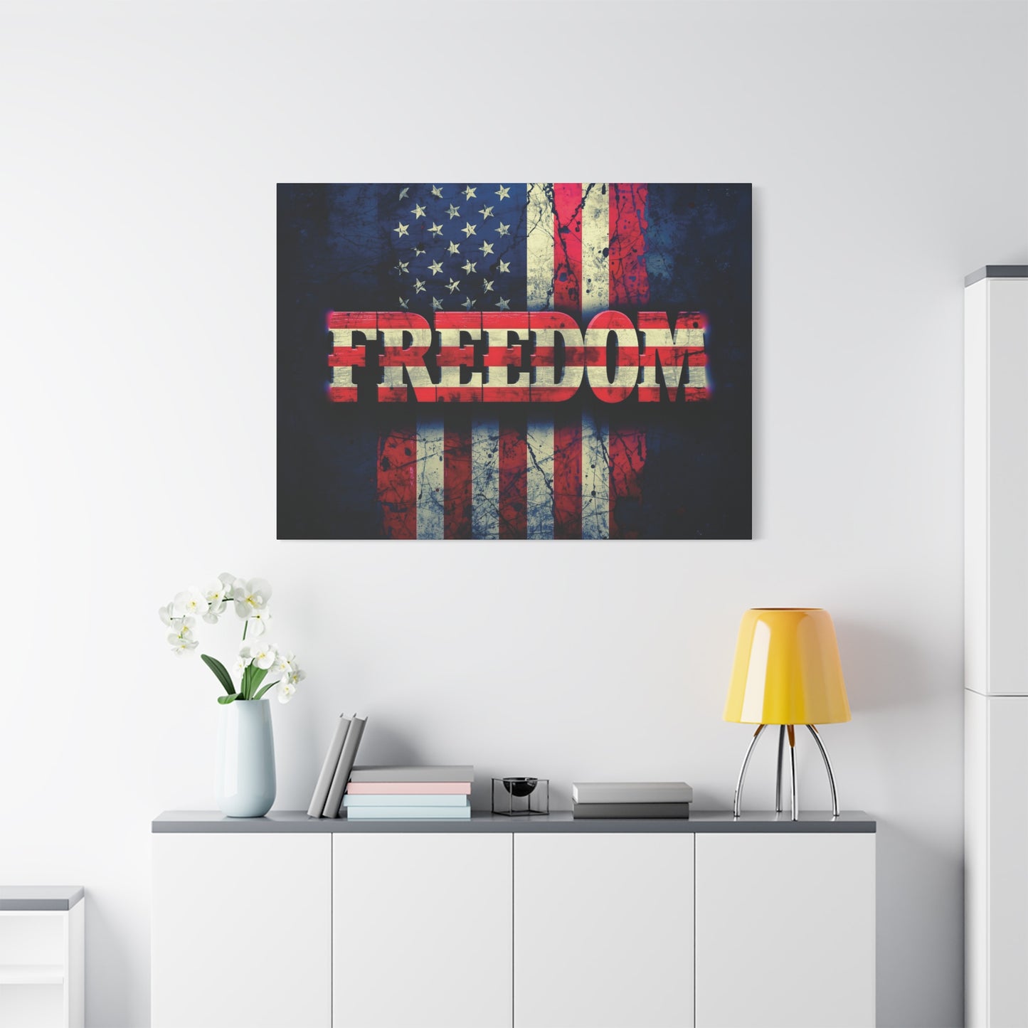 Patriotic Wall Art Print - Freedom Design Canvas Decor - American Flag Red White & Blue Artwork - Christmas Gifts - Independence Day Decoration - Home Gallery Piece -