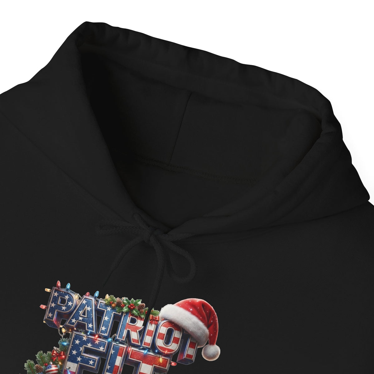 Patriot Fit Life Christmas Hoodie - Three-Line Flag & Garland Design | Unisex S-5XL