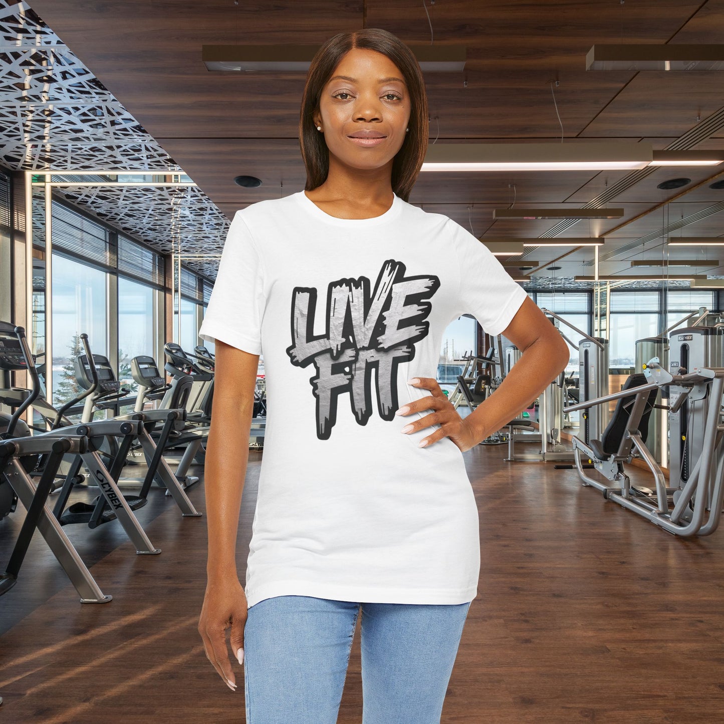 LIVE FIT Unisex Jersey Tee - Fitness Shirt - XS - 4XL -  Workout Apparel -  Motivational T-Shirt - Casual Wear - Gift for Fitness Enthusiasts