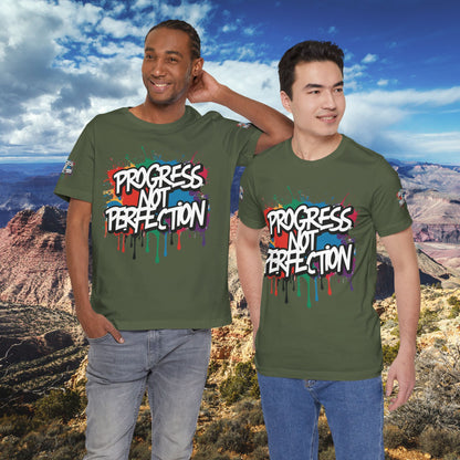 💥 Vibrant   💥   Eye-catching   💥   Motivational    💥 All  Over Print   💥 Unisex T-shirt  💥   Progress  Not  Perfection   💥  Art-Inspired   💥  Apparel  💥  Sizes  XS  x  4XL 💥
