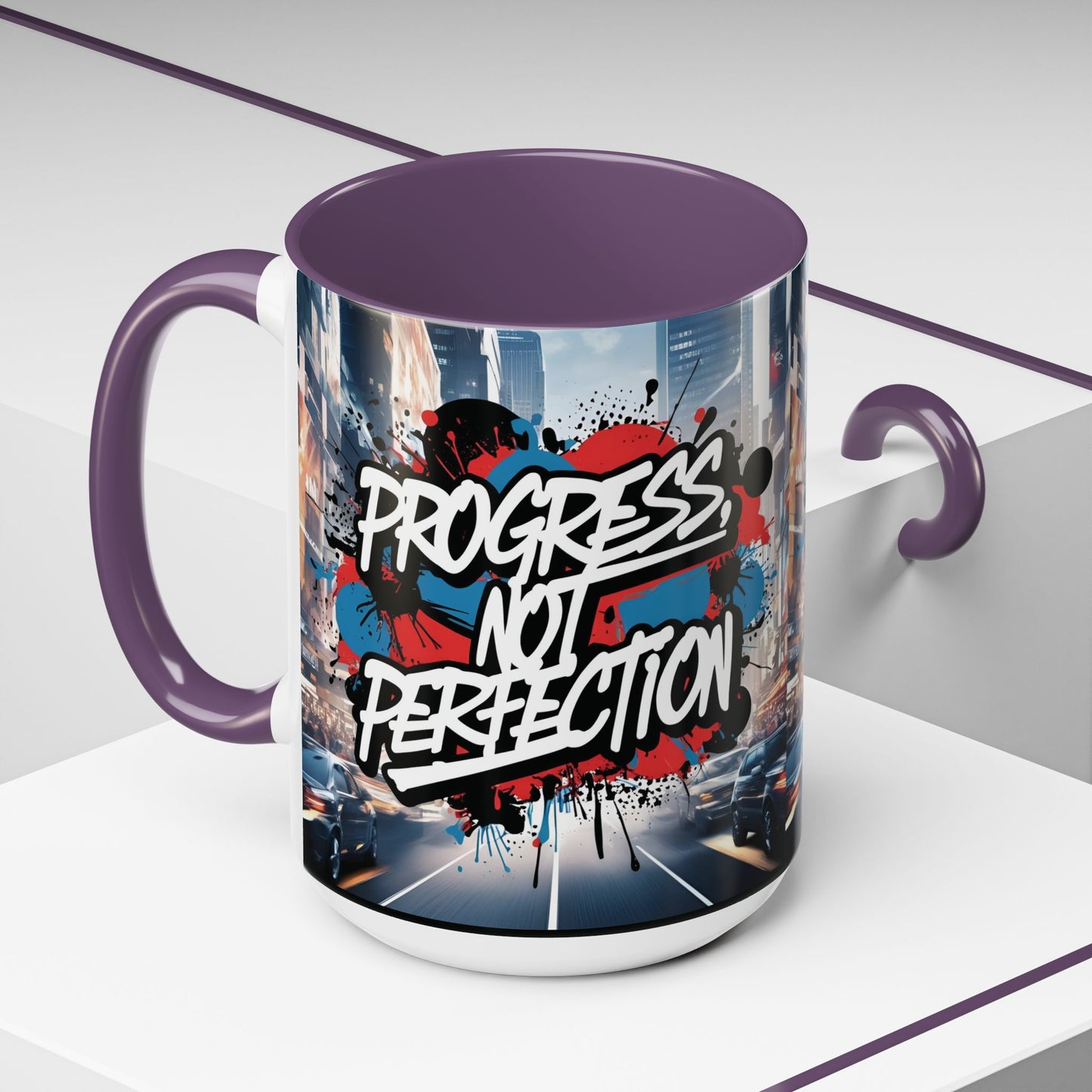 Progress Not Perfection! Graffiti Style Mug - Vibrant Design - 11oz/15oz - 8 Colors