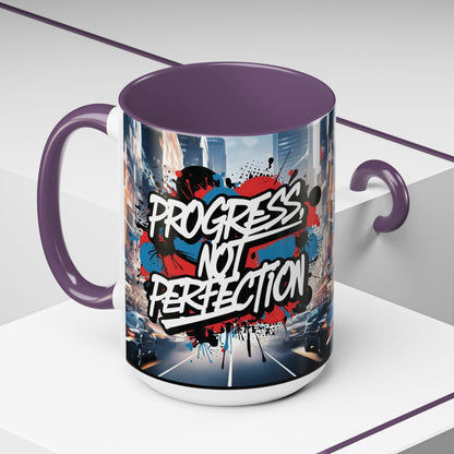 Progress Not Perfection! Graffiti Style Mug - Vibrant Design - 11oz/15oz - 8 Colors