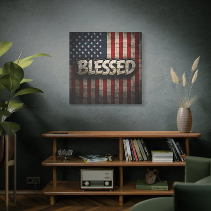 Blessed -  Vintage American Flag - Red White & Blue - Canvas Wall Art - Patriotic Home Decor -  Inspirational Gift -  Rustic Wall Decor -  Americana Artwork -
