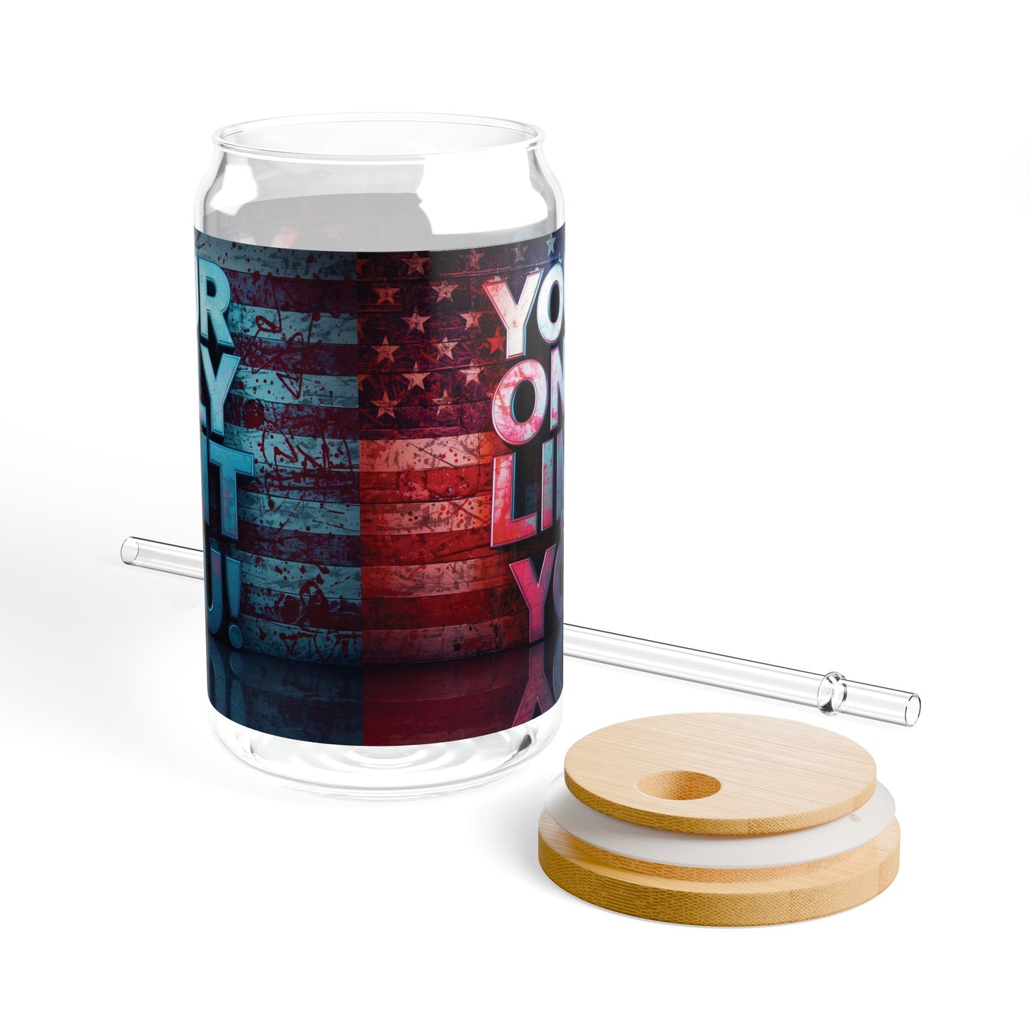 Inspirational Your Only Limit Is You! Sipper Glass, 16oz - Motivational Drinkware, USA Flag Design, Perfect for Gym, Home, Gifts