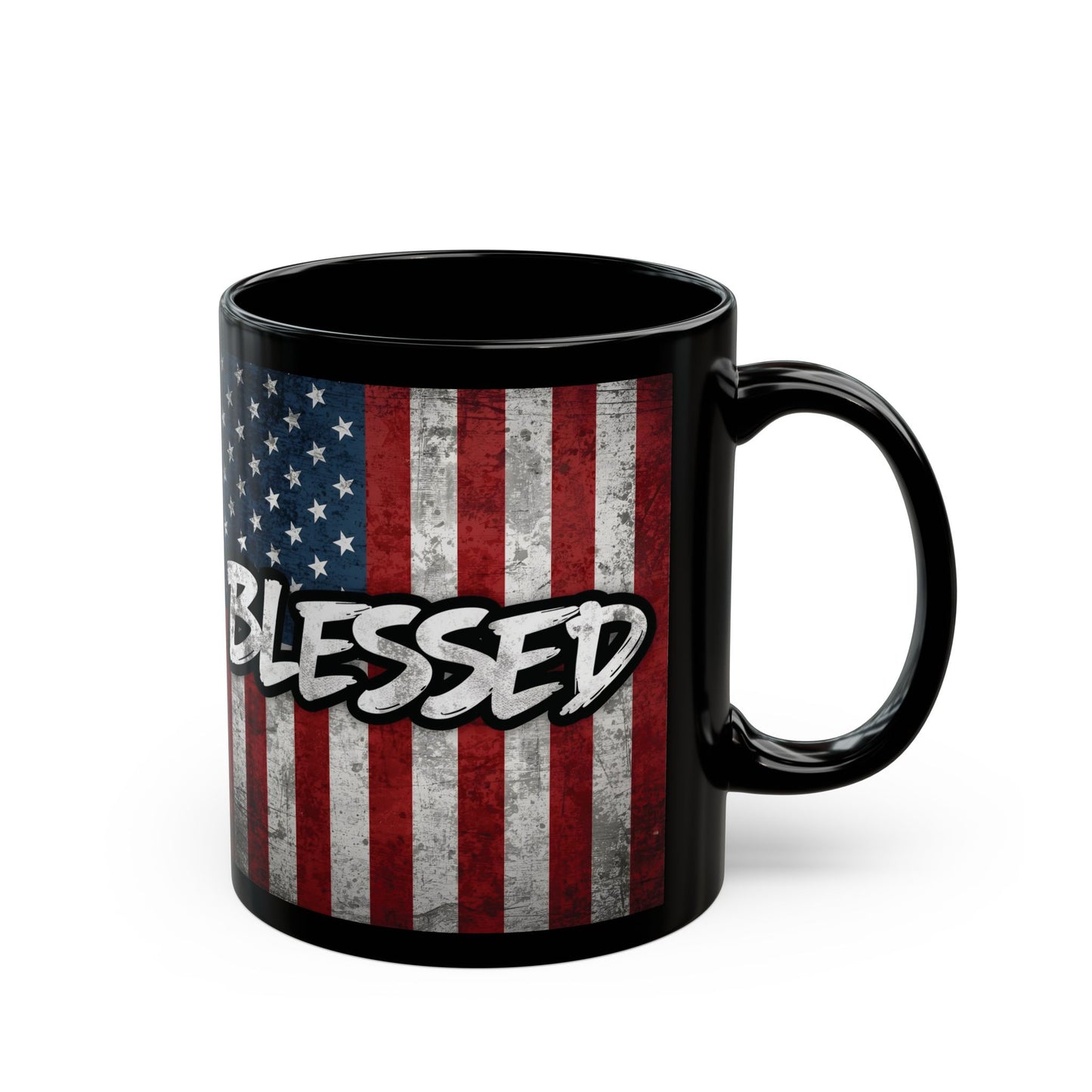 Sleek Ceramic Black Mug Blessed - American Flag - Patriotic Coffee Lover Gift - Home Decor - 11oz - 15oz