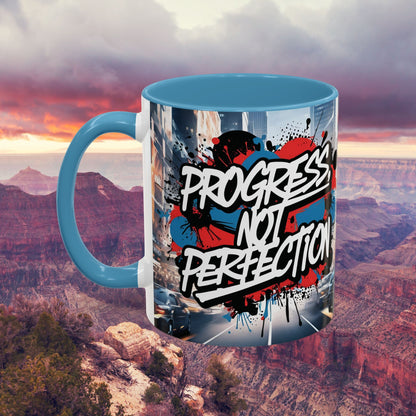 Progress Not Perfection! Graffiti Style Mug - Vibrant Design - 11oz/15oz - 8 Colors