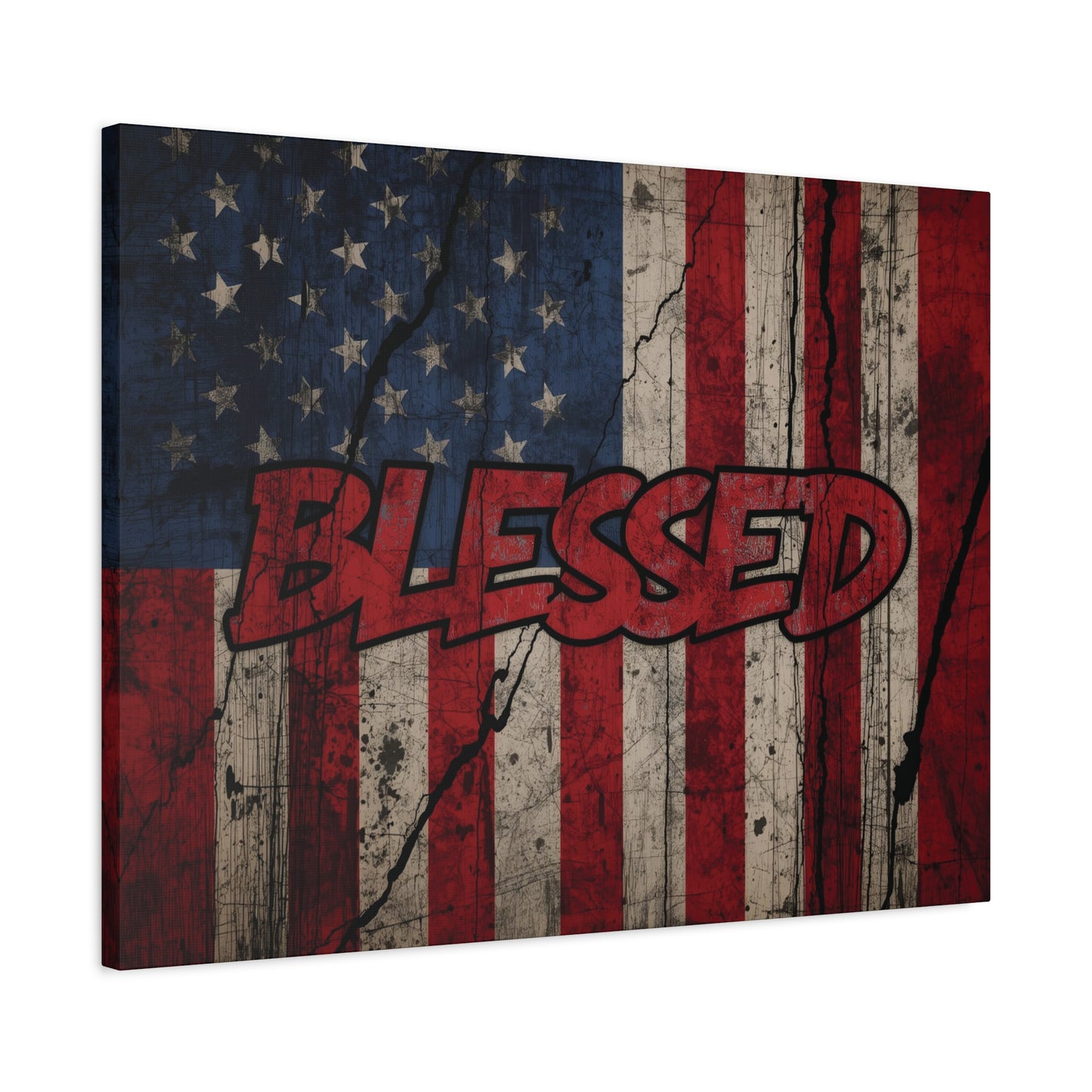 Blessed Patriotic Canvas Wall Art, Americana Decor, Home Wall Decoration, Rustic Flag Artwork, US Flag Decor