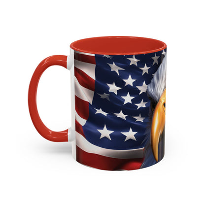 Patriotic Bald Eagle Coffee Mug - American Flag Accent - 11oz/15oz - Multiple Colors
