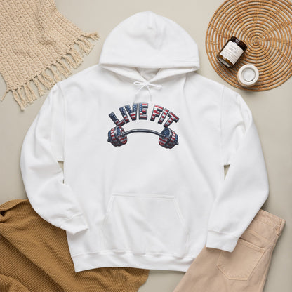 LIVE FIT American Flag Barbell Hoodie | Patriotic Gym Sweatshirt – LIVE FIT