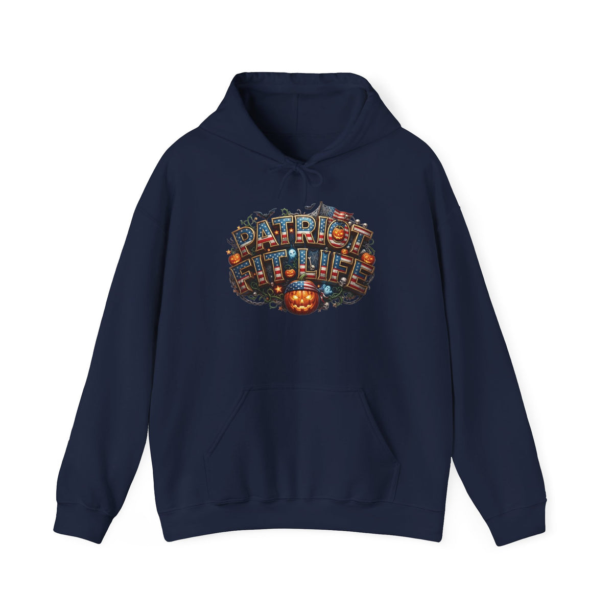 Patriot Fit Life Halloween Pumpkin Haunted House Hoodie - Vintage Spooky Scene