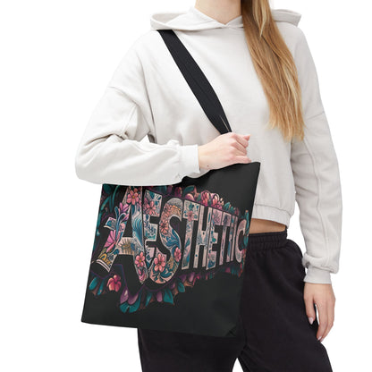 Eye-Catching - Aesthetic - Black Floral Tote Bag - Shopping Bag - Eco-Friendly Grocery Tote - Boho Style Handbag - Gift  for Art Lovers - Travel Accessory -