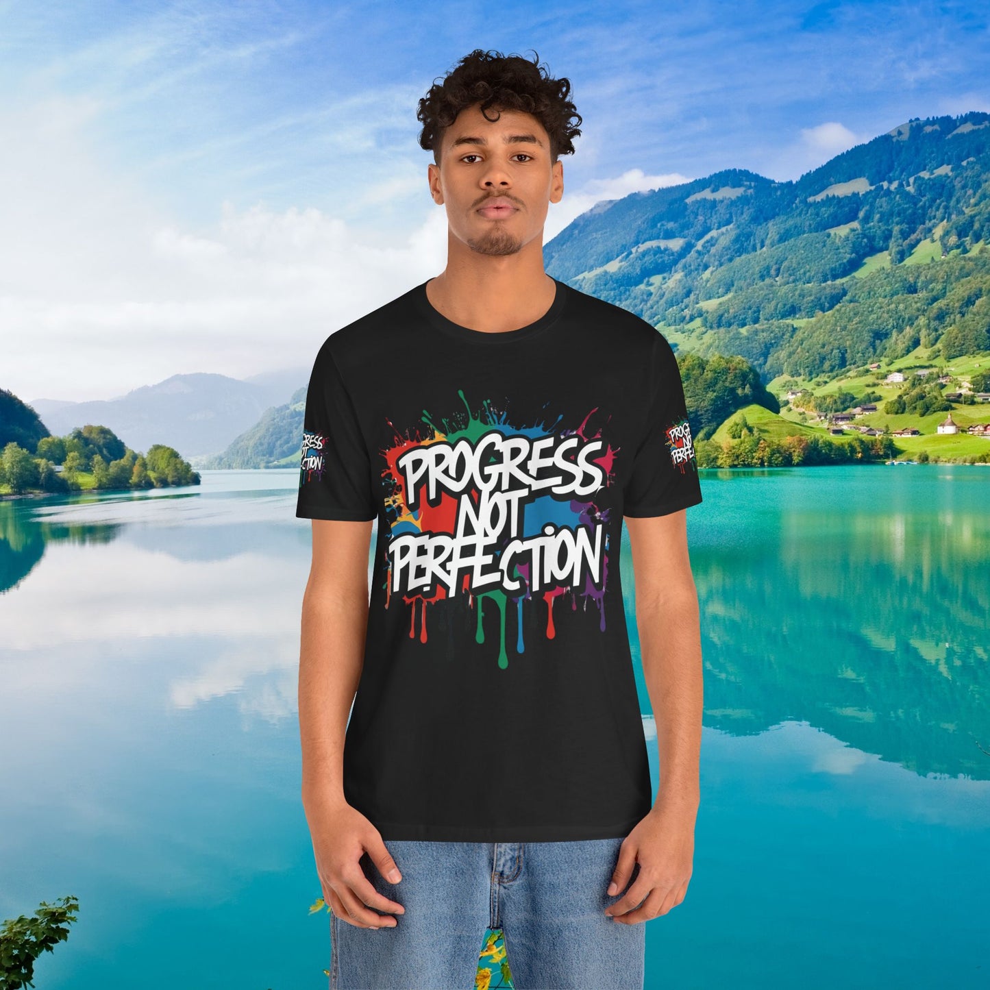 💥 Vibrant   💥   Eye-catching   💥   Motivational    💥 All  Over Print   💥 Unisex T-shirt  💥   Progress  Not  Perfection   💥  Art-Inspired   💥  Apparel  💥  Sizes  XS  x  4XL 💥