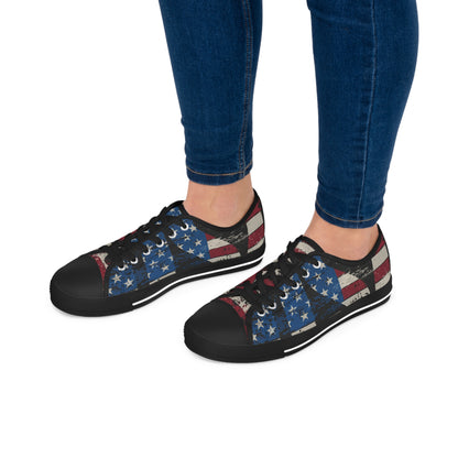 Eye-Catching - All Over Print - USA - Red White & Blue - Low Top Sneakers - Choice of White Sole - or Black Sole