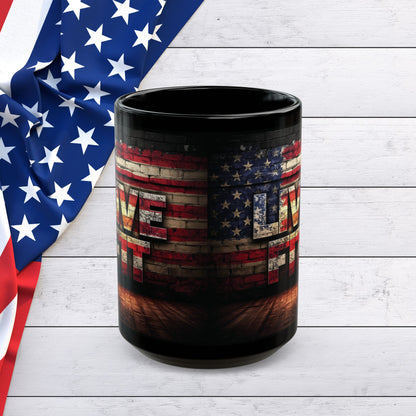 Patriotic Coffee Mug - LIVE FIT Black Ceramic Mug - USA Flag Backdrop Design - Gift for Fitness Enthusiasts - Independence Day - Home Office Decor - 11oz - 15oz -