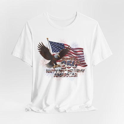 White t-shirt with American flag and eagle design on a white background