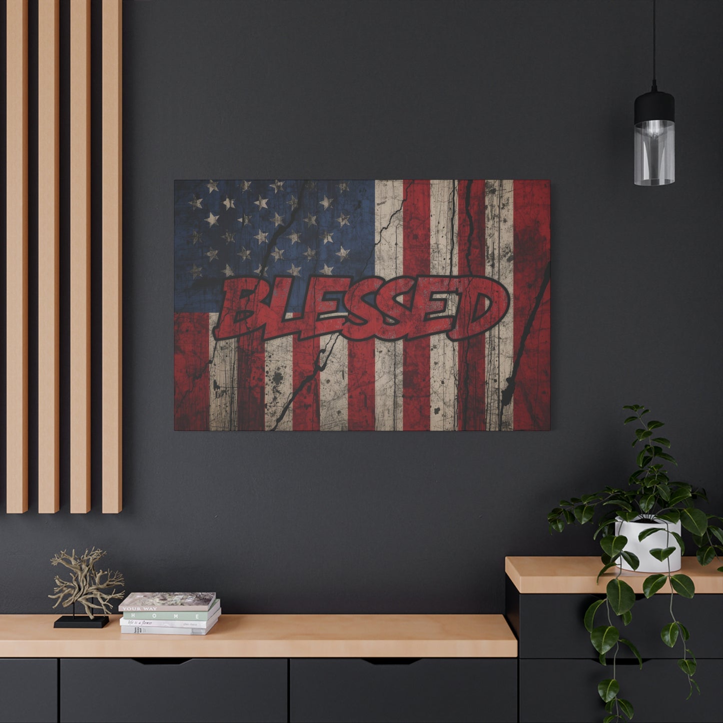 Blessed Patriotic Canvas Wall Art, Americana Decor, Home Wall Decoration, Rustic Flag Artwork, US Flag Decor