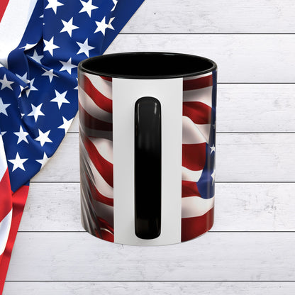 Patriotic Bald Eagle Coffee Mug - American Flag Accent - 11oz/15oz - Multiple Colors
