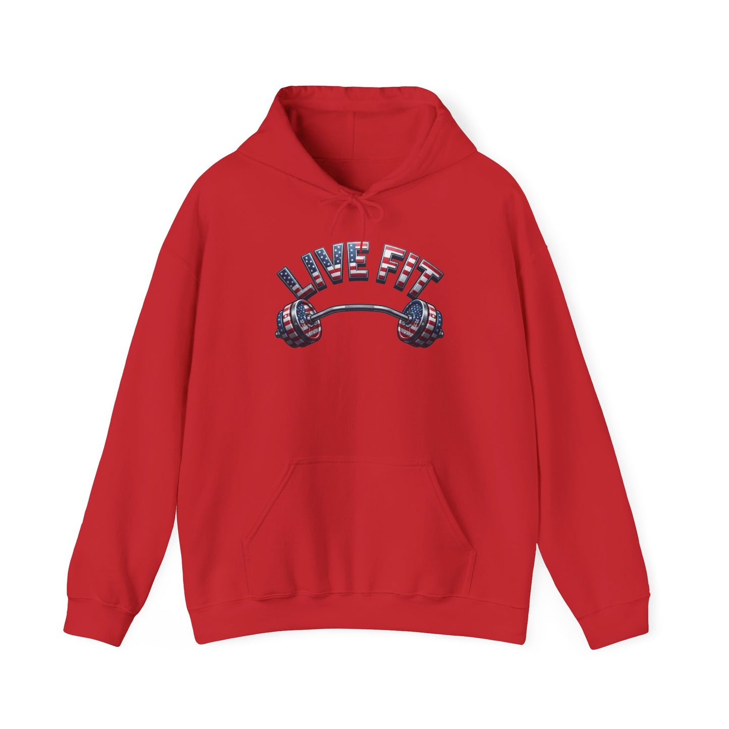 LIVE FIT American Flag Barbell Hoodie | Patriotic Gym Sweatshirt – LIVE FIT