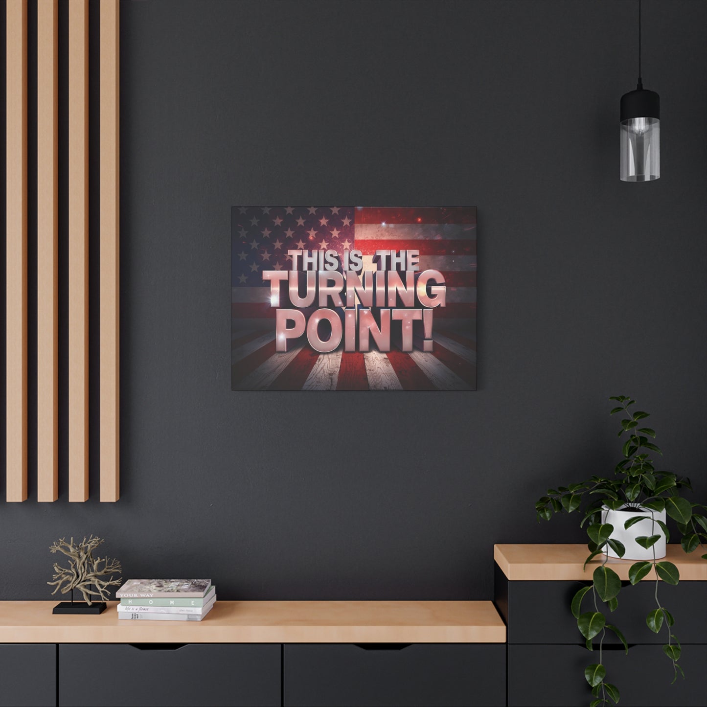Gallery Wrapped Canvas Wall Art - Charlie Kirk Inspired - This Is The Turning Point! - Red White Blue - American Flag Backdrop Design - Multiple Sizes -