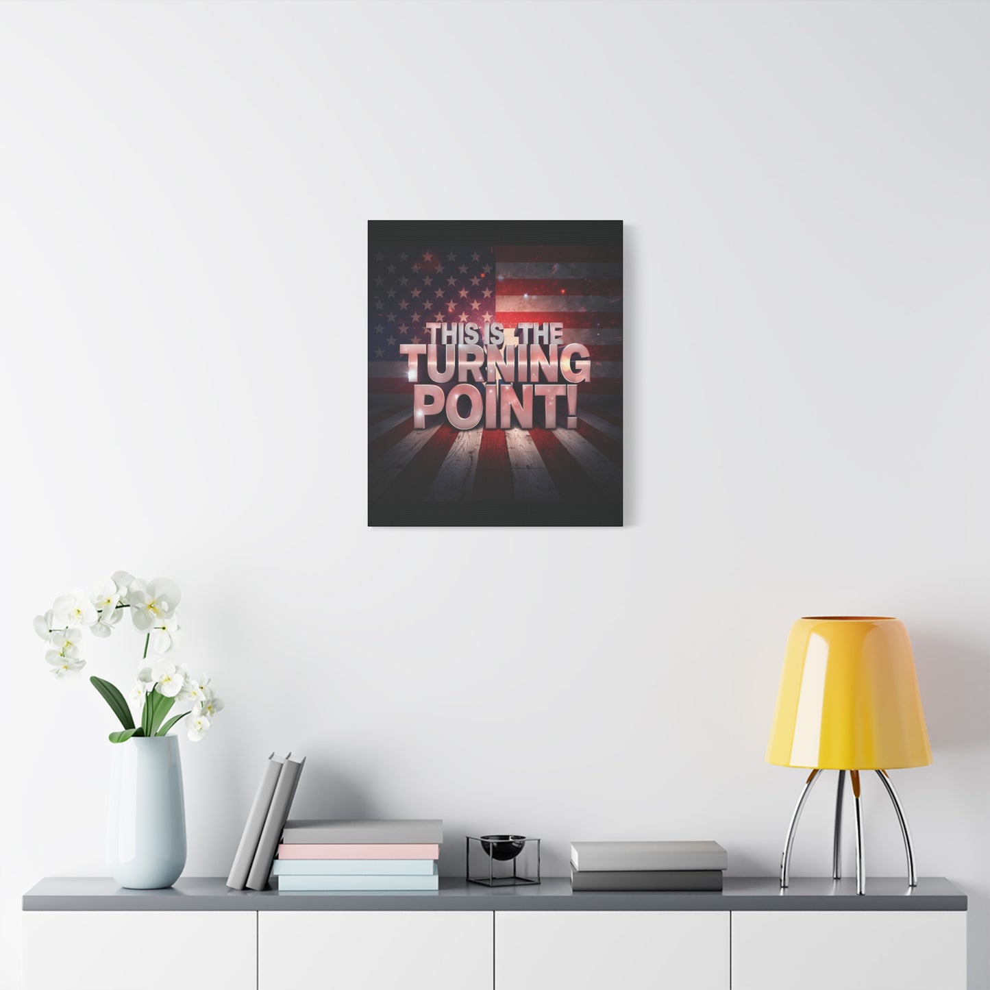 Gallery Wrapped Canvas Wall Art - Charlie Kirk Inspired - This Is The Turning Point! - Red White Blue - American Flag Backdrop Design - Multiple Sizes -