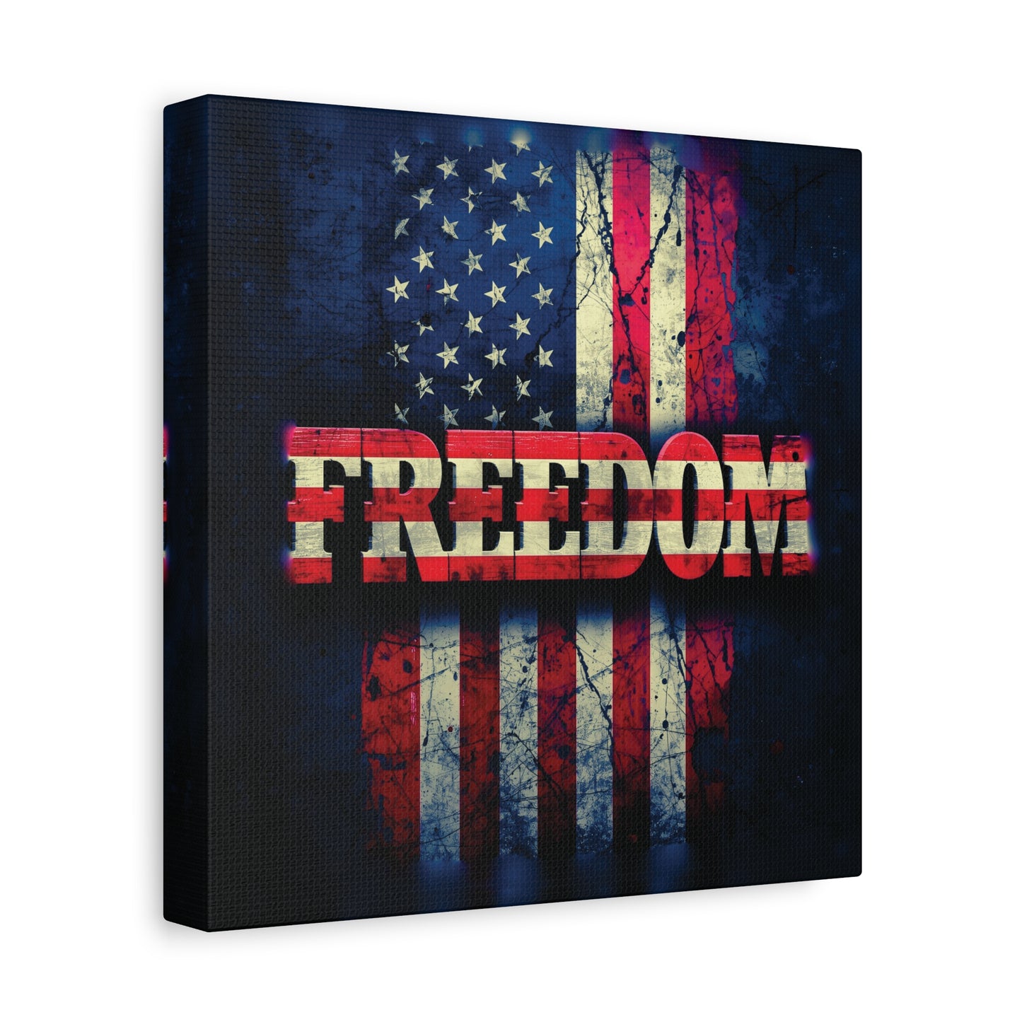 Patriotic Wall Art Print - Freedom Design Canvas Decor - American Flag Red White & Blue Artwork - Christmas Gifts - Independence Day Decoration - Home Gallery Piece -