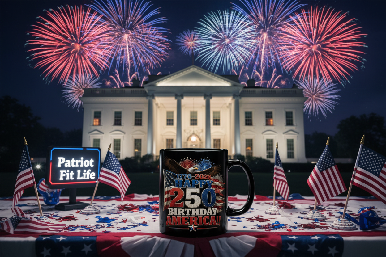 Happy 250th Birthday America Mug | 1776-2026 Patriotic Eagle Flag & Fireworks Black Coffee Cup
