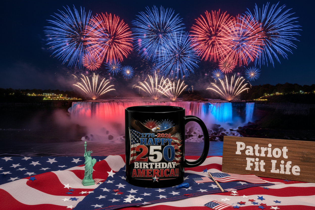 Happy 250th Birthday America Mug | 1776-2026 Patriotic Eagle Flag & Fireworks Black Coffee Cup