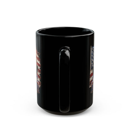 11oz/15oz Black Mug - Happy 250th Birthday America - Patriotic Eagle & Fireworks