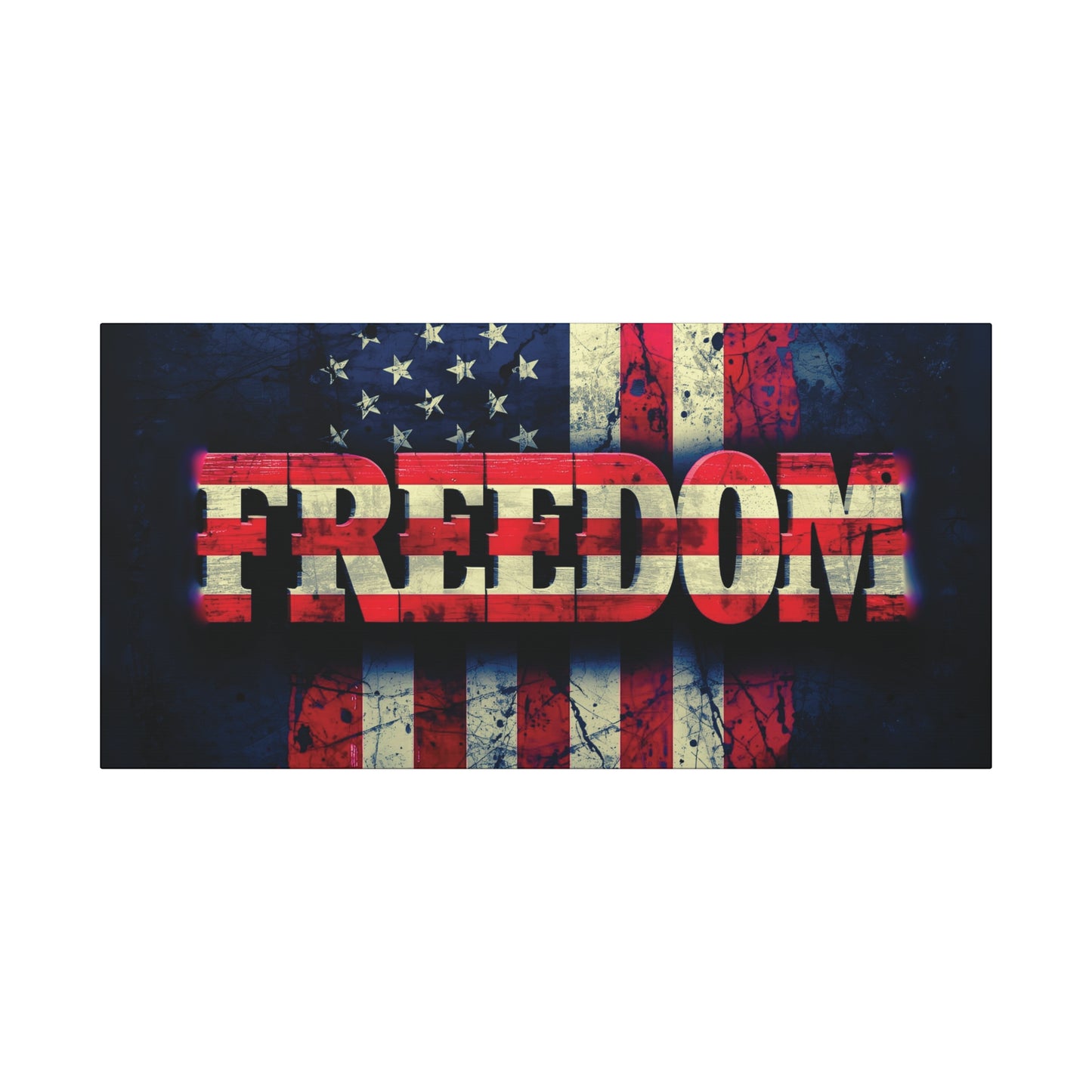 Patriotic Wall Art Print - Freedom Design Canvas Decor - American Flag Red White & Blue Artwork - Christmas Gifts - Independence Day Decoration - Home Gallery Piece -