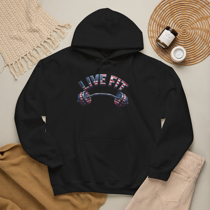 LIVE FIT American Flag Barbell Hoodie | Patriotic Gym Sweatshirt – LIVE FIT