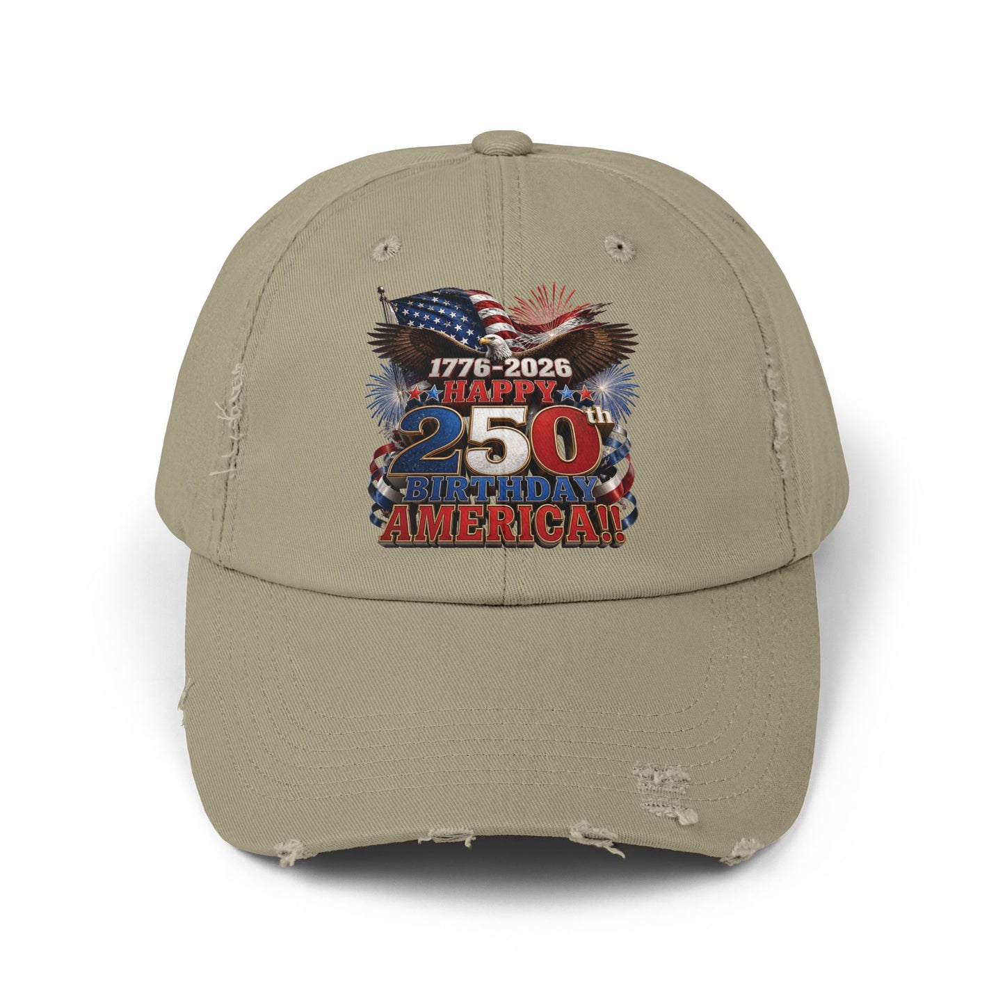 250th American Flag Fireworks Distressed Cap — 1776-2026 Patriotic Hat