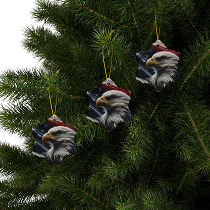 Patriotic Eagle Ornaments - American Flag Backdrop - 2 Sided Same Pic -