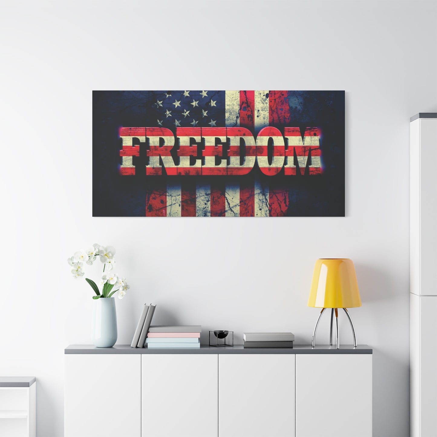 Patriotic Wall Art Print - Freedom Design Canvas Decor - American Flag Red White & Blue Artwork - Christmas Gifts - Independence Day Decoration - Home Gallery Piece -