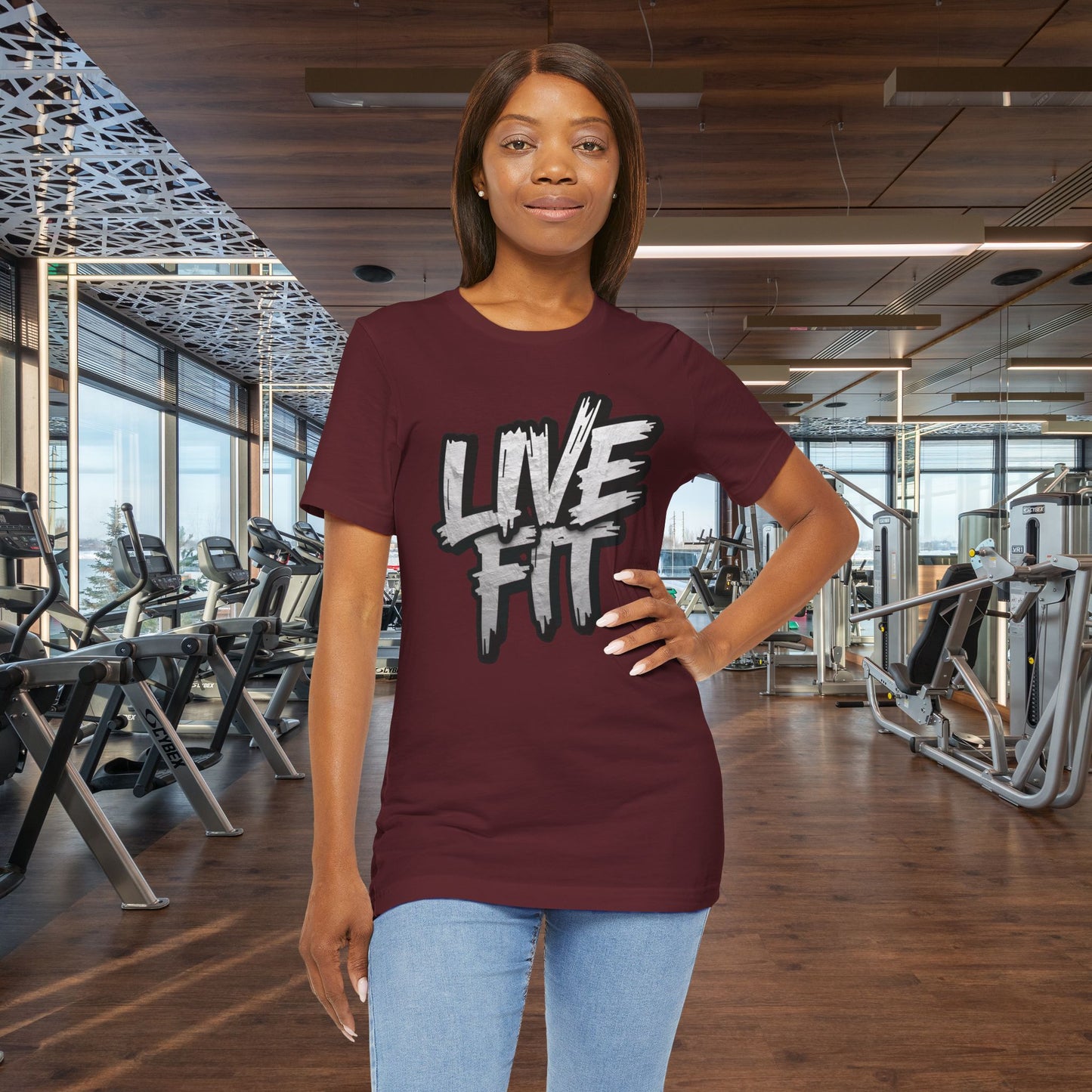 LIVE FIT Unisex Jersey Tee - Fitness Shirt - XS - 4XL -  Workout Apparel -  Motivational T-Shirt - Casual Wear - Gift for Fitness Enthusiasts