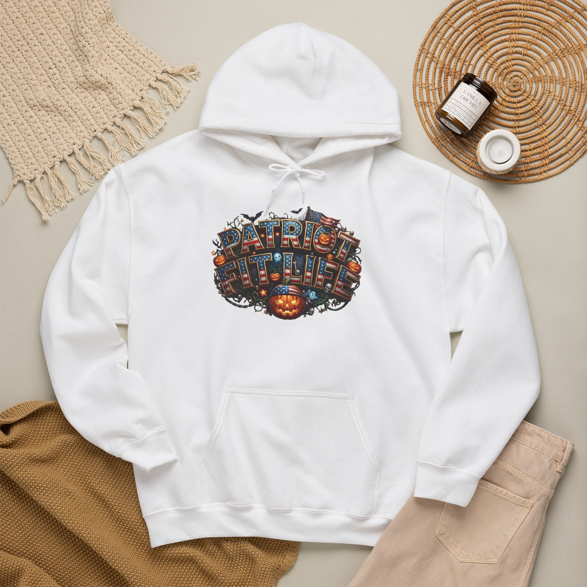 Patriot Fit Life Halloween Pumpkin Haunted House Hoodie - Vintage Spooky Scene