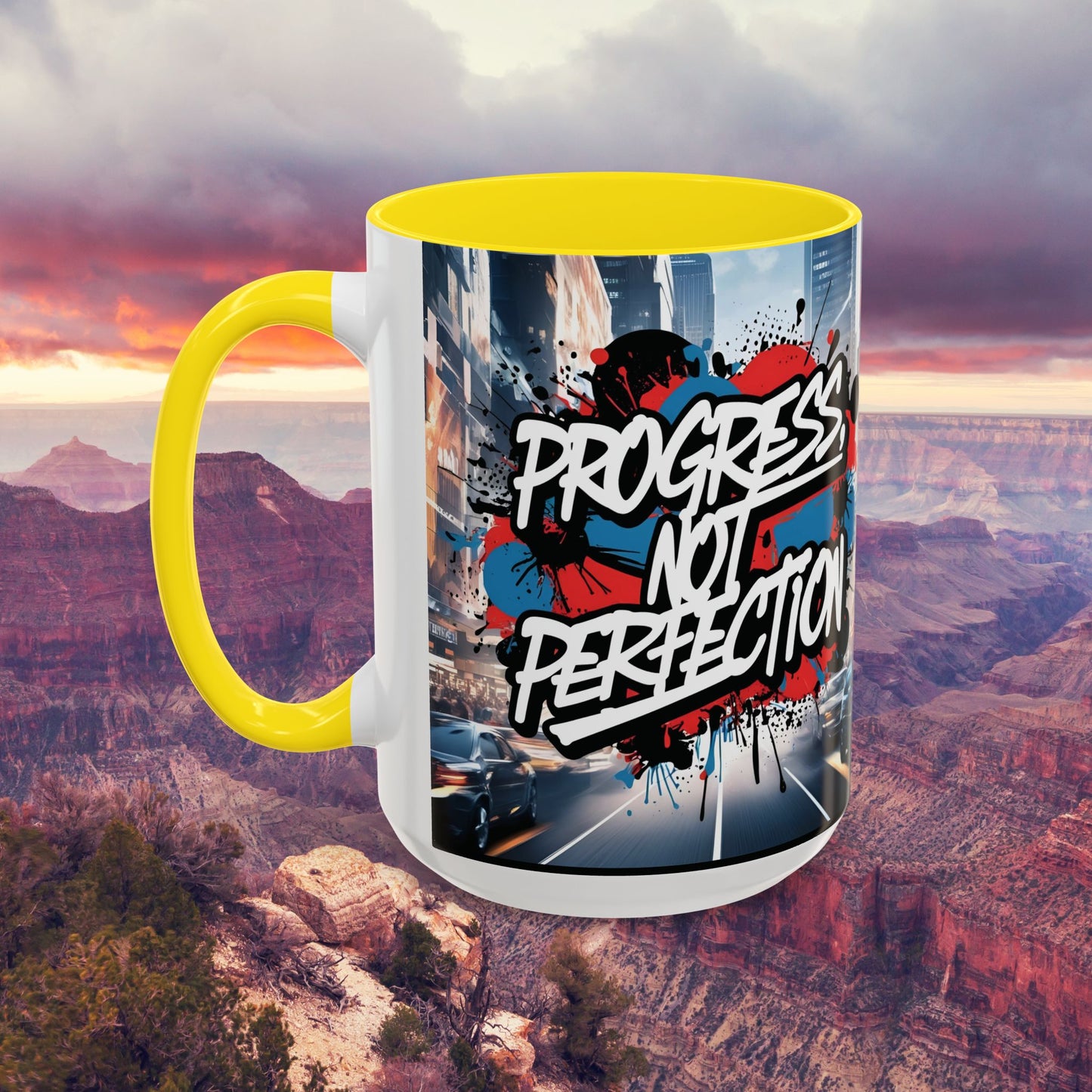 Progress Not Perfection! Graffiti Style Mug - Vibrant Design - 11oz/15oz - 8 Colors