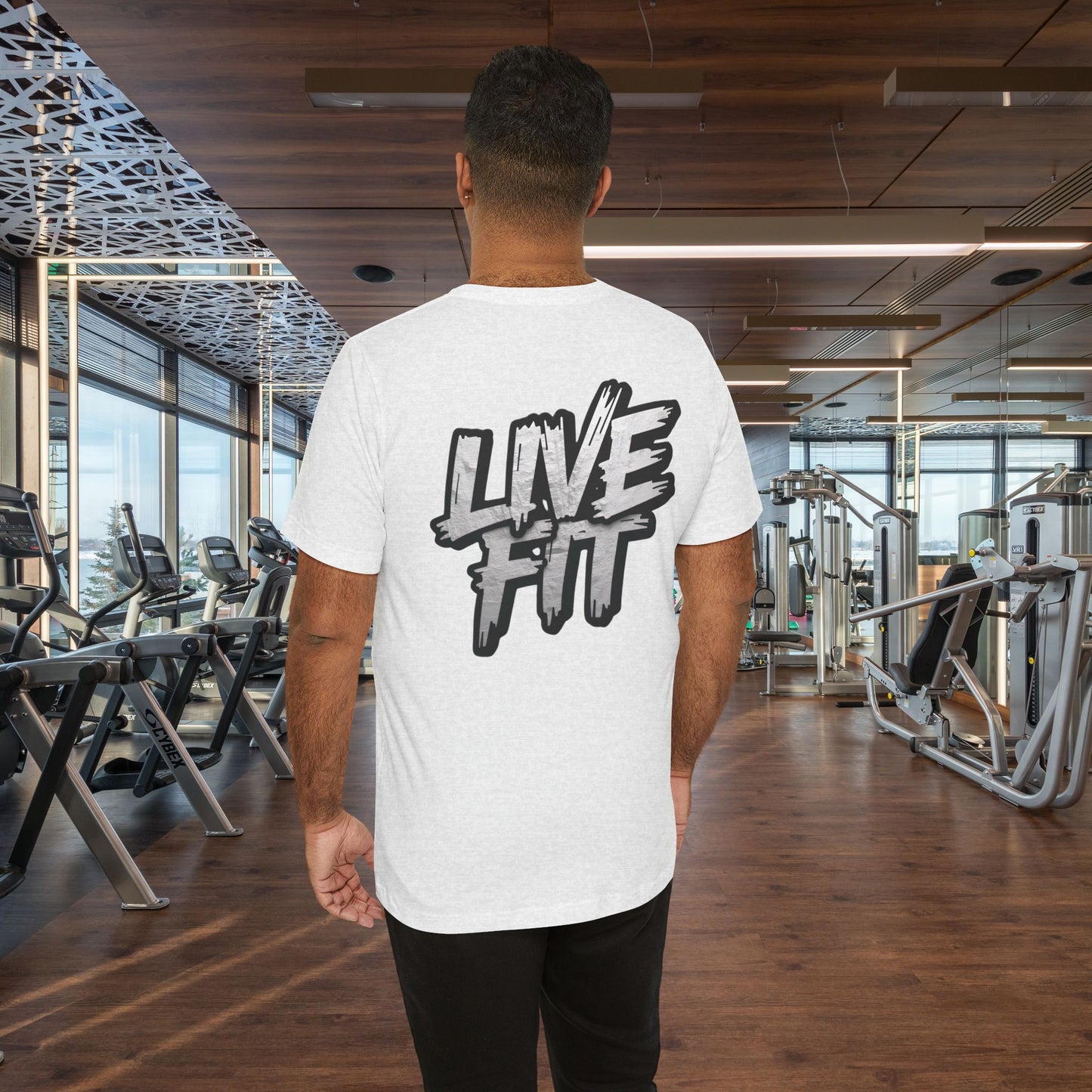 LIVE FIT Unisex Jersey Tee - Fitness Shirt - XS - 4XL -  Workout Apparel -  Motivational T-Shirt - Casual Wear - Gift for Fitness Enthusiasts