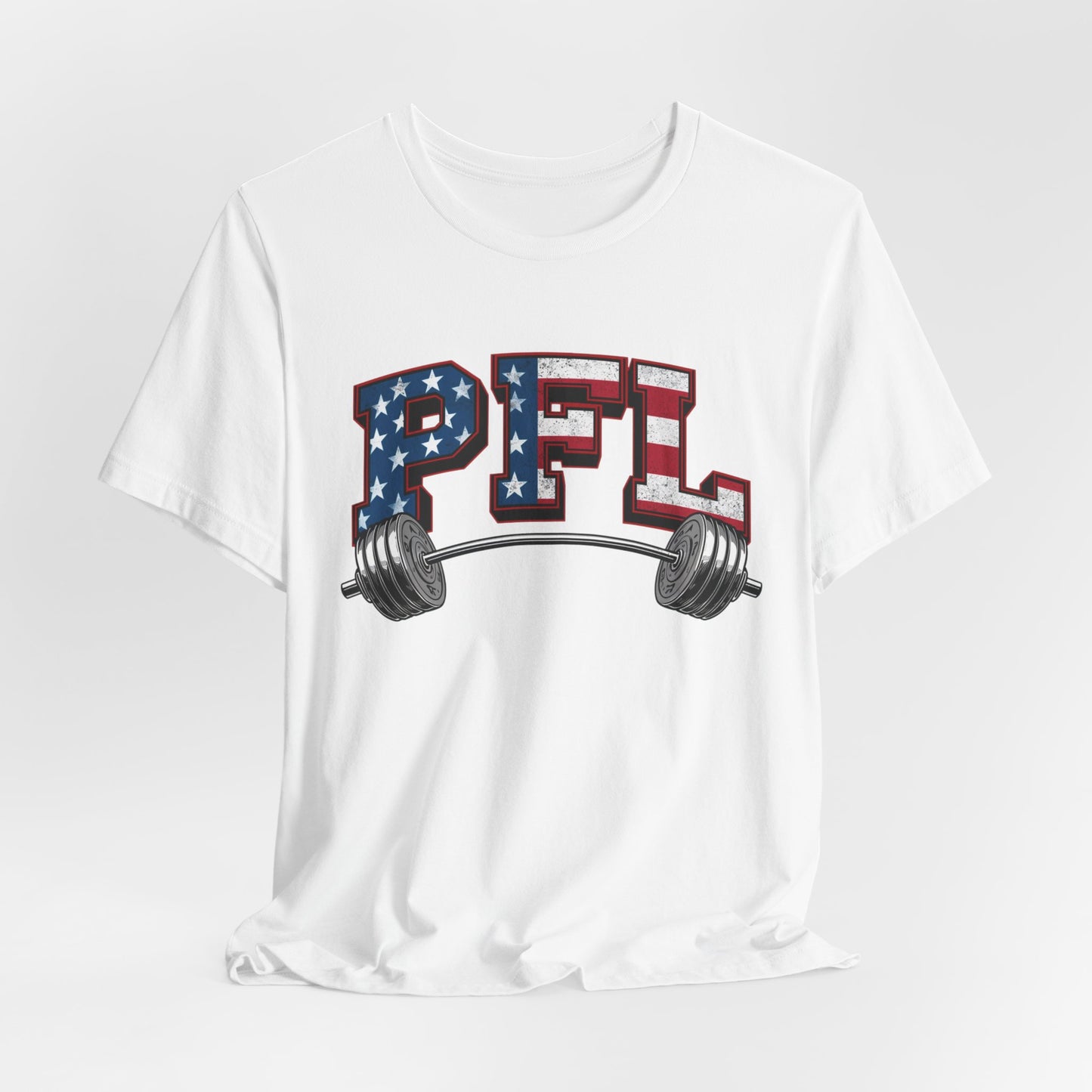PFL Patriot Fit Life T-Shirt | American Flag Barbell Weightlifting Tee – LIVE FIT