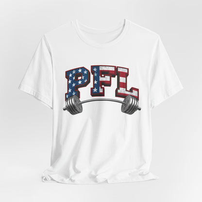PFL Patriot Fit Life T-Shirt | American Flag Barbell Weightlifting Tee – LIVE FIT