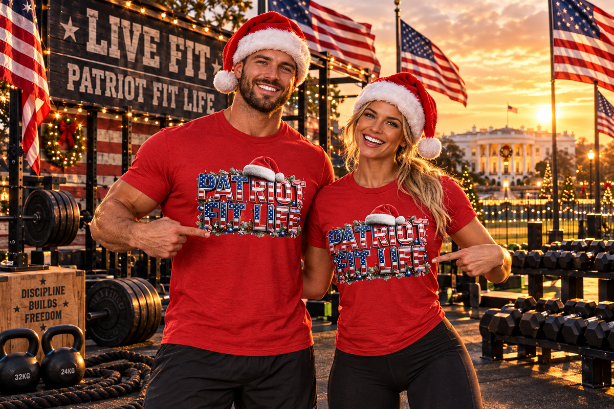 Patriot Fit Life Christmas T-Shirt - Centered Santa Hat & Ornaments | Unisex XS-4XL