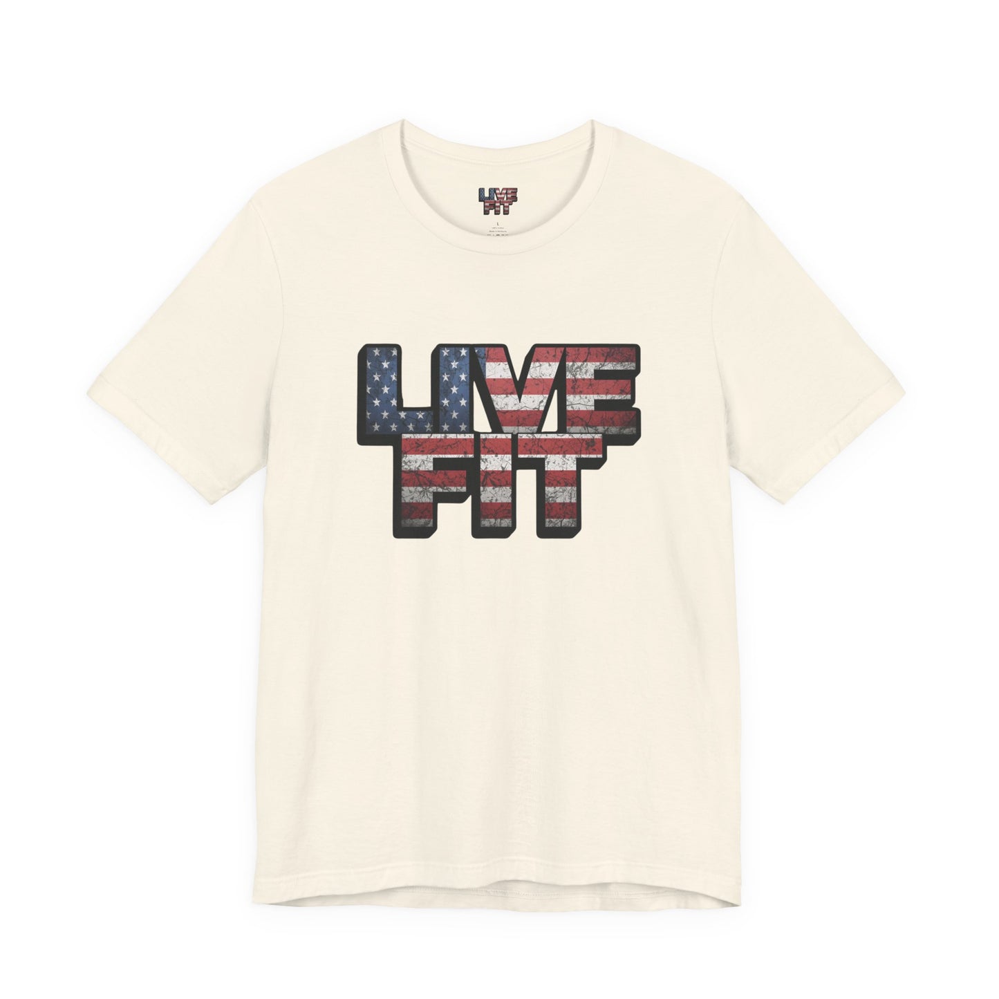 LIVE FIT Patriotic T-Shirt - American Flag Red White Blue - Unisex Fitness Tee