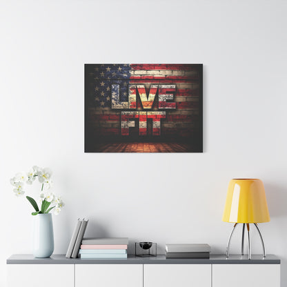 American Pride Canvas Wall Art - Live Fit Decor -  Fitness Motivation - Patriotic Gift - USA Flag Artwork - Red White Blue -