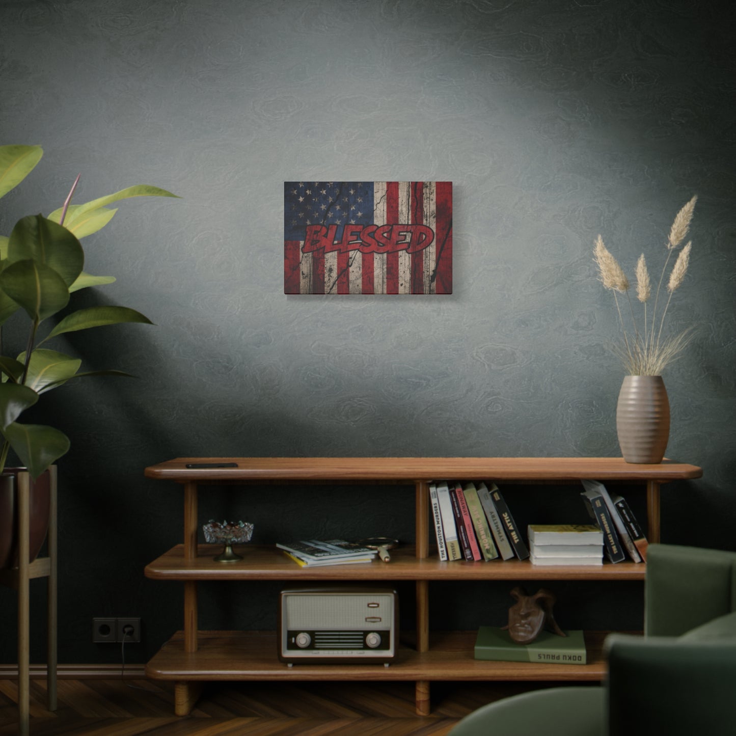 Blessed Patriotic Canvas Wall Art, Americana Decor, Home Wall Decoration, Rustic Flag Artwork, US Flag Decor