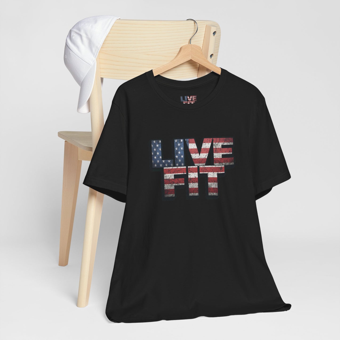 LIVE FIT Patriotic T-Shirt - American Flag Red White Blue - Unisex Fitness Tee