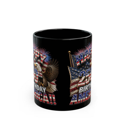 Happy 250th Birthday America Mug | 1776-2026 Patriotic Eagle Flag Black Coffee Cup
