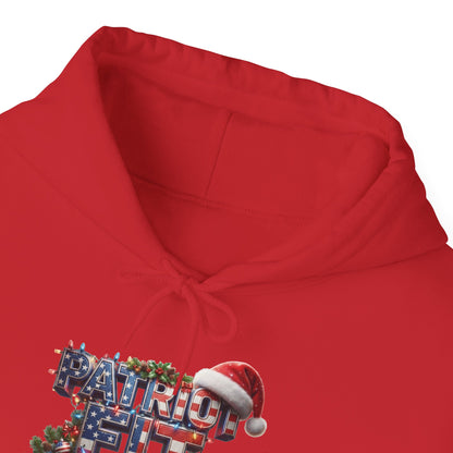 Patriot Fit Life Christmas Hoodie - Three-Line Flag & Garland Design | Unisex S-5XL