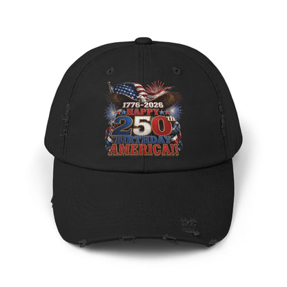 250th American Flag Fireworks Distressed Cap — 1776-2026 Patriotic Hat